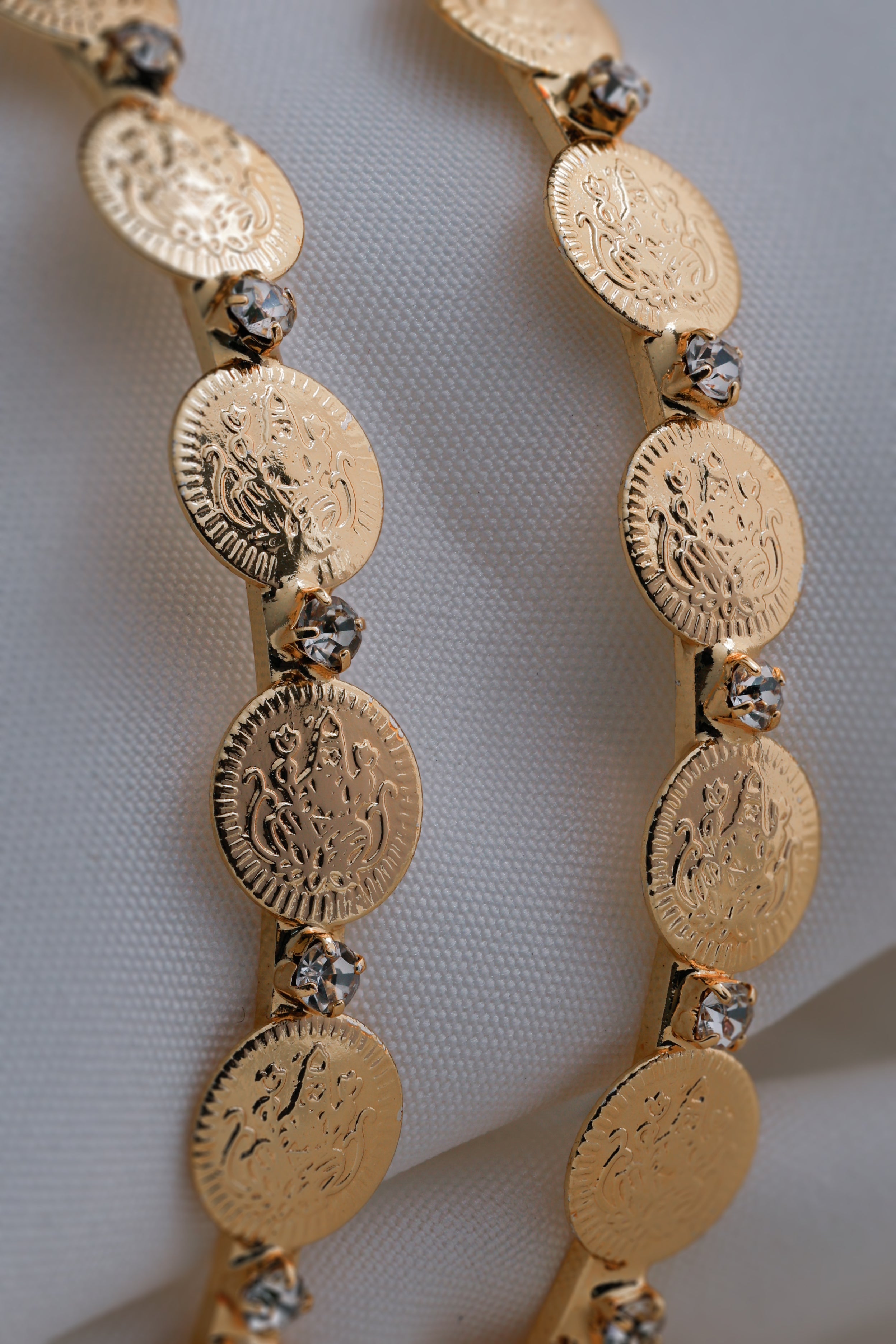 Divine Lakshmi Coin Gold-Plated Bangles with White Stones ( Set of 2)
