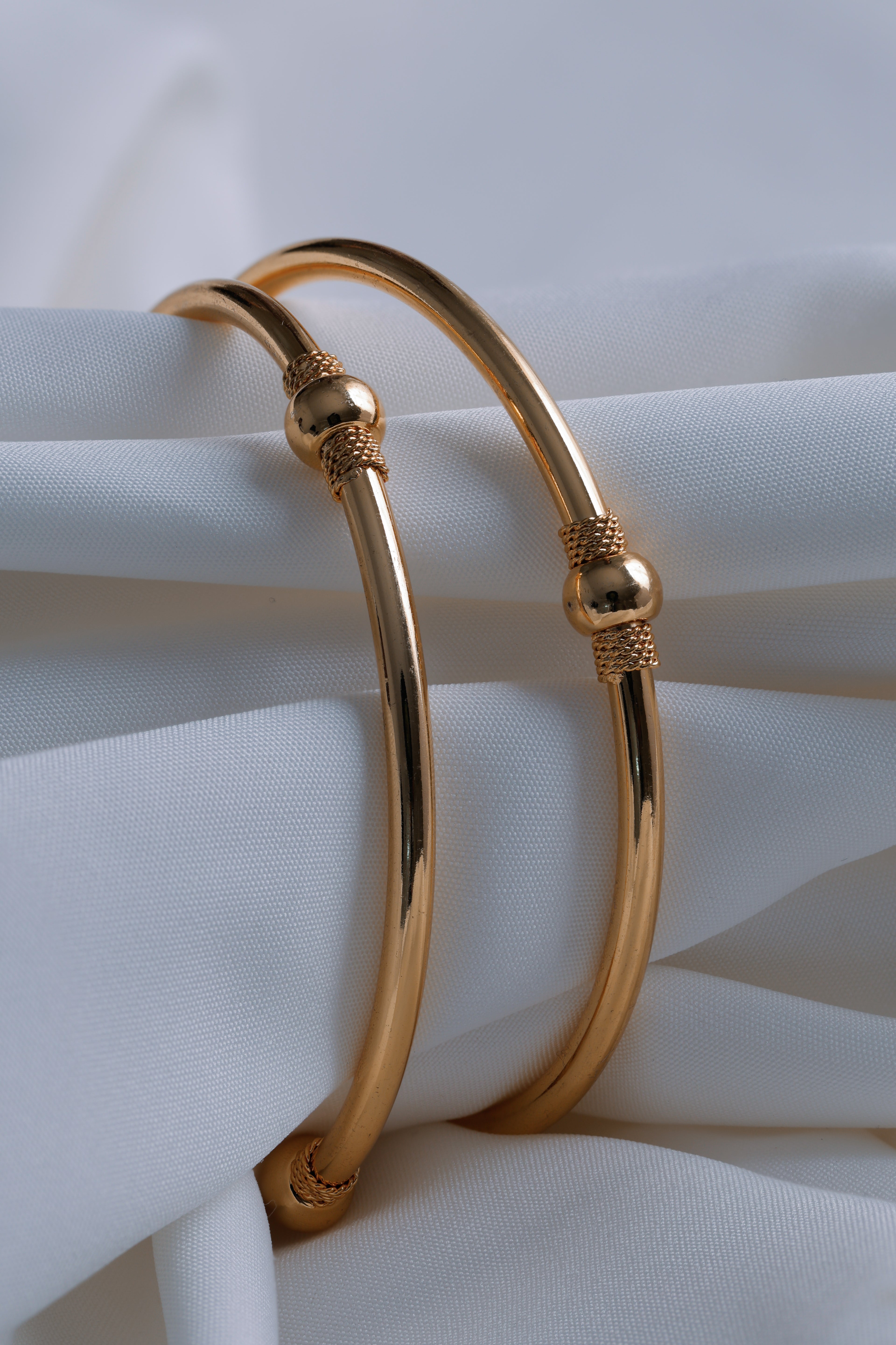 Classic Gold-Plated Bead Bangles (Set of 2)