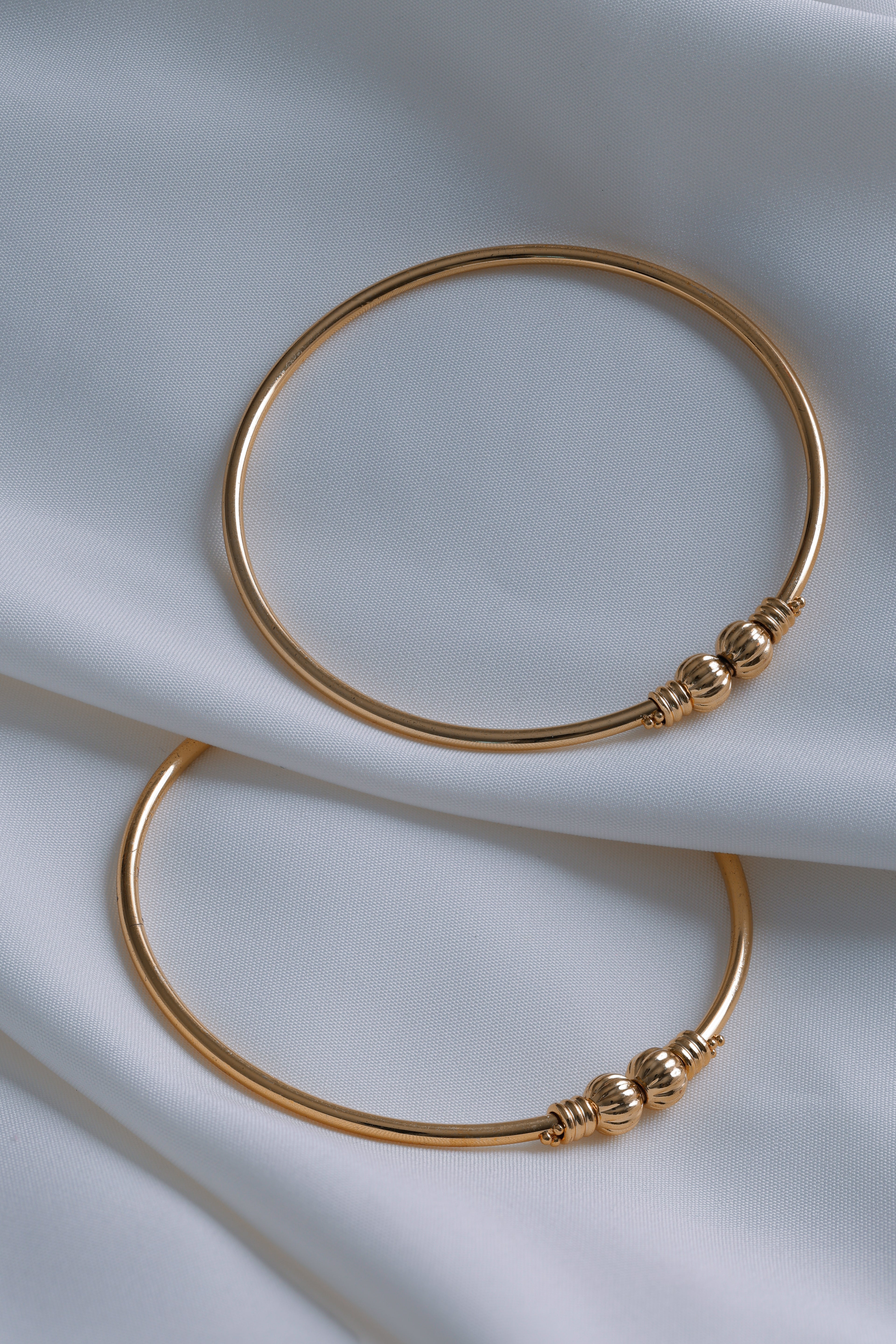 Gold-Plated Slim Bangles with Textured Bead Detailing ( Set of 2)
