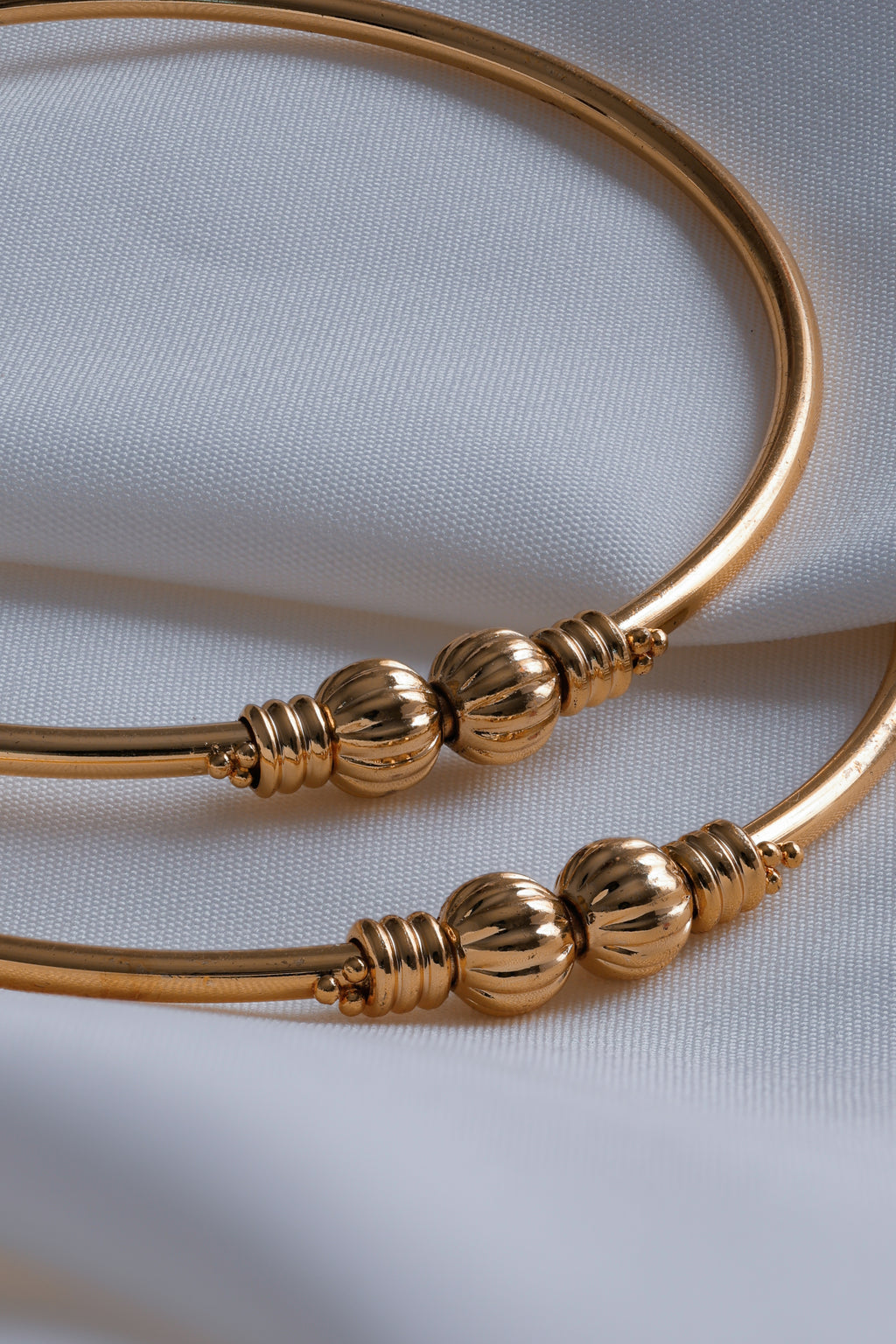 Gold-Plated Slim Bangles with Textured Bead Detailing ( Set of 2)