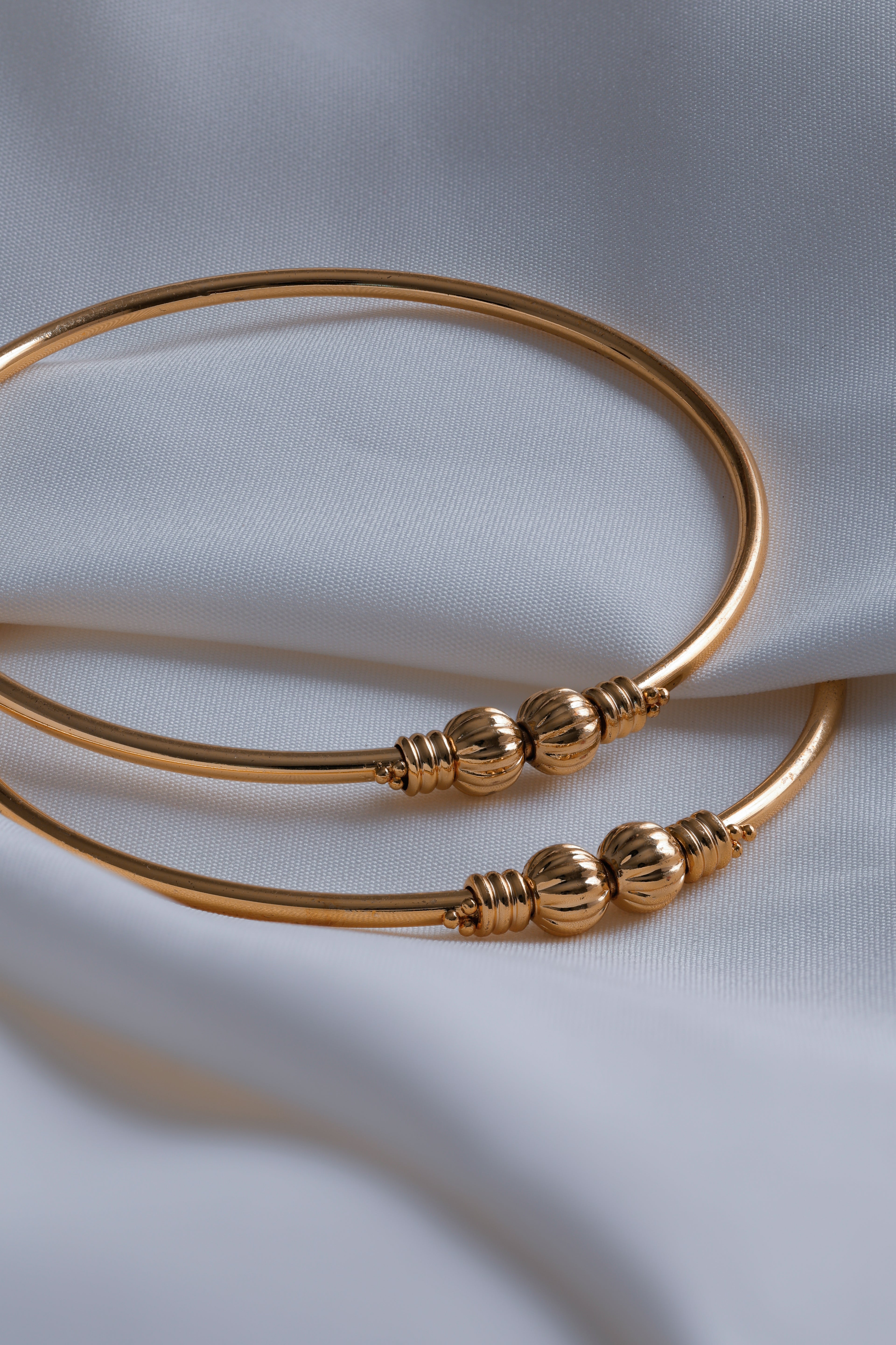 Gold-Plated Slim Bangles with Textured Bead Detailing ( Set of 2)