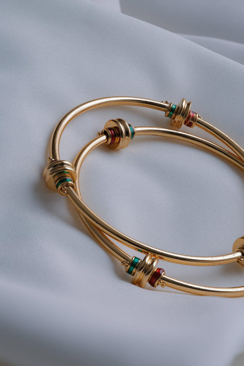 Elegant Gold-Plated Minimalist Slim Bangles with Meenakari Accents ( Set of 2)