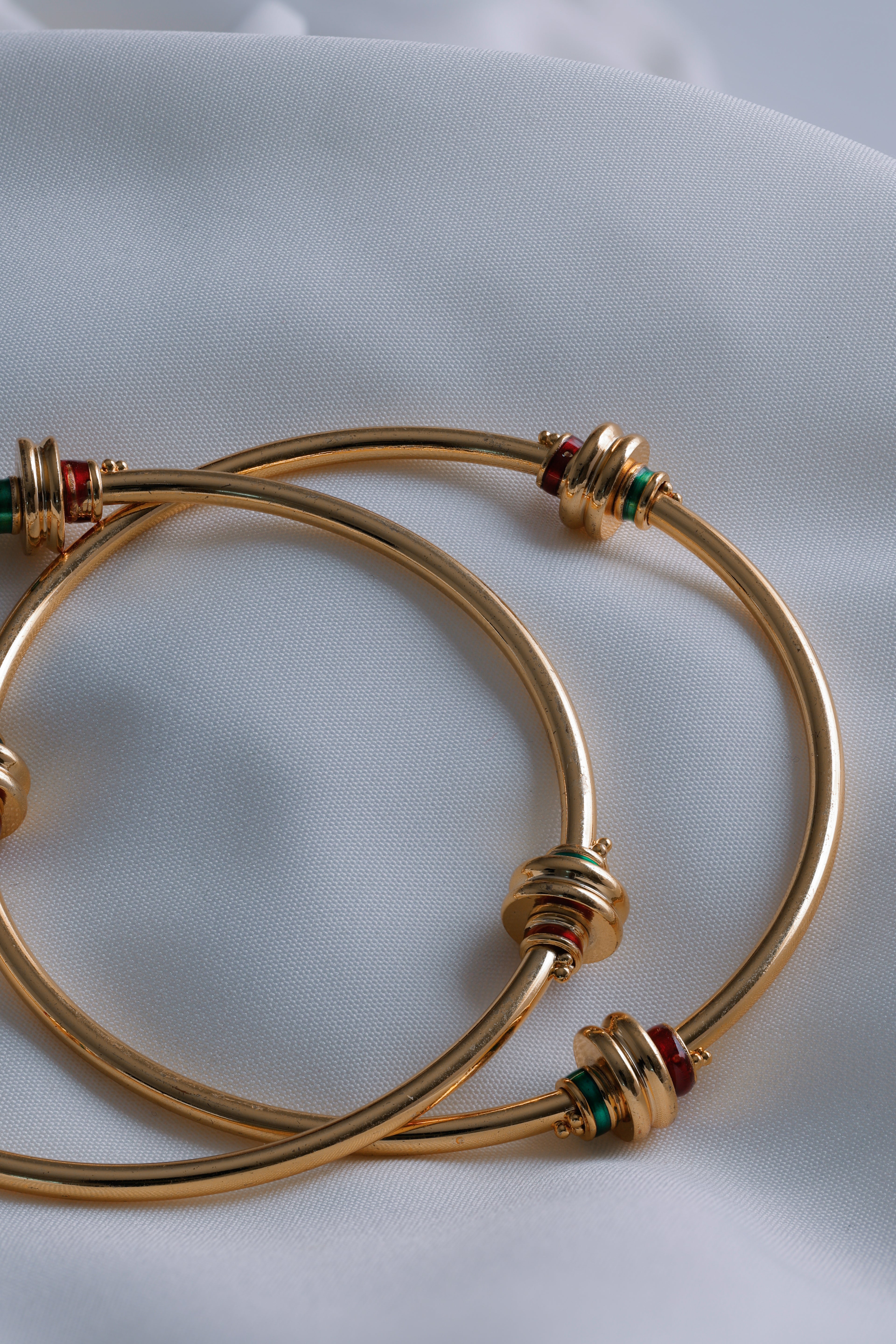 Elegant Gold-Plated Minimalist Slim Bangles with Meenakari Accents ( Set of 2)