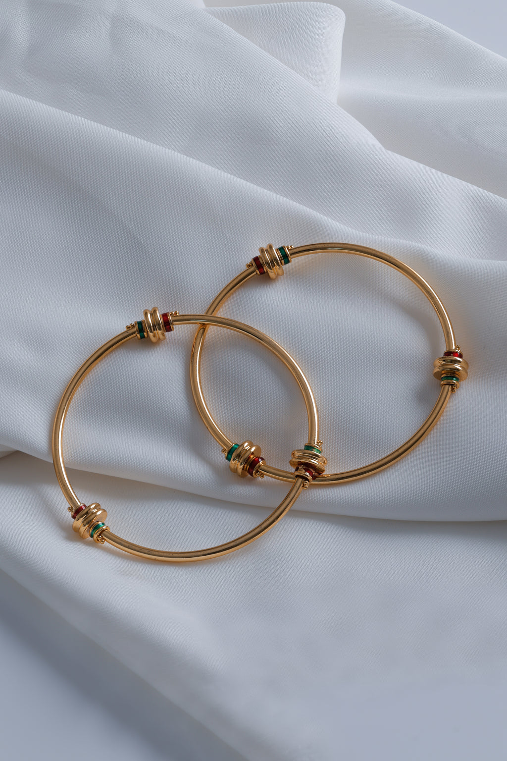 Elegant Gold-Plated Minimalist Slim Bangles with Meenakari Accents ( Set of 2)