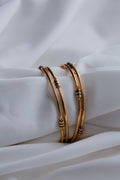 Elegant Gold-Plated Bangles with Enamel Detail (Set of 2)
