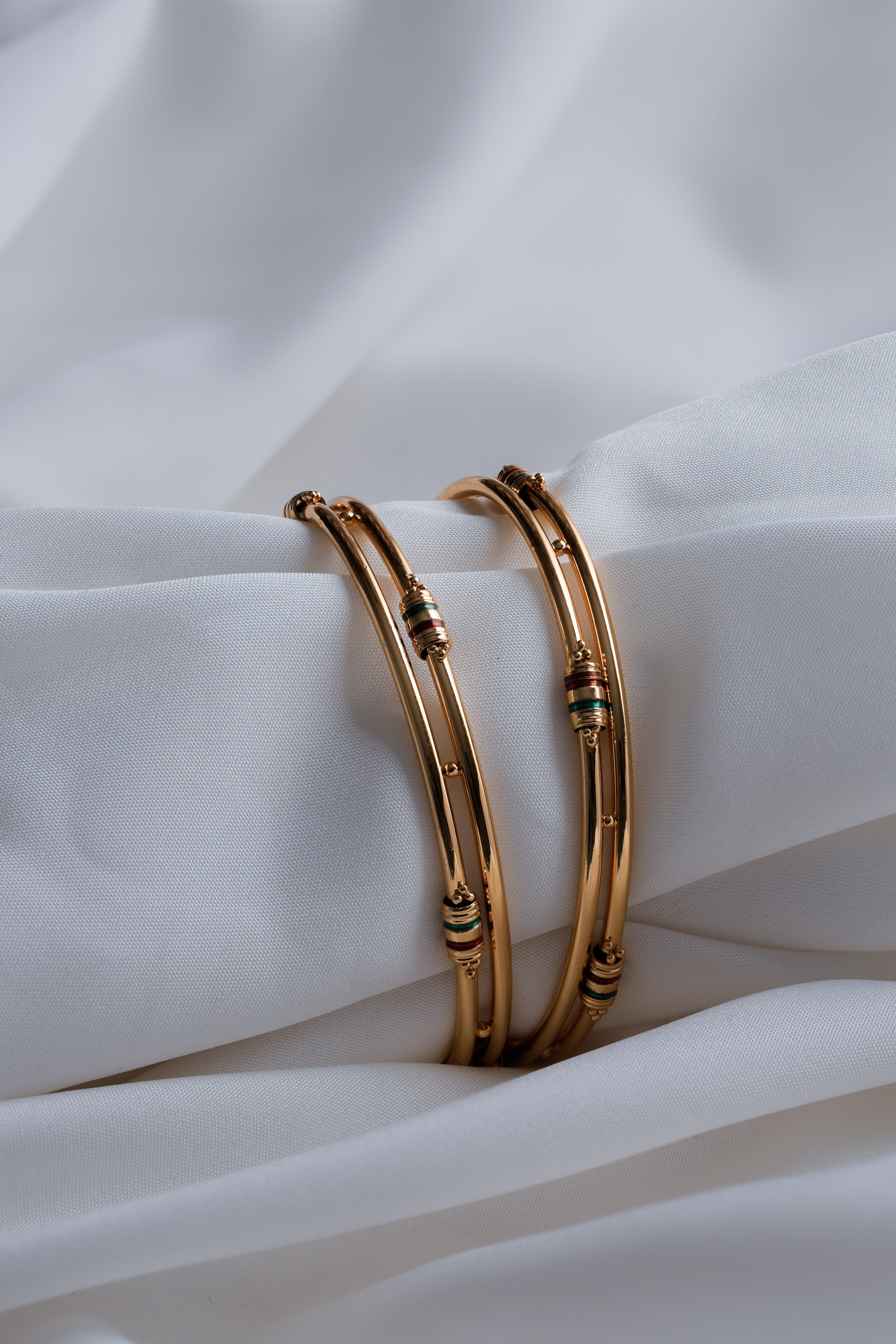 Elegant Gold-Plated Bangles with Enamel Detail (Set of 2)