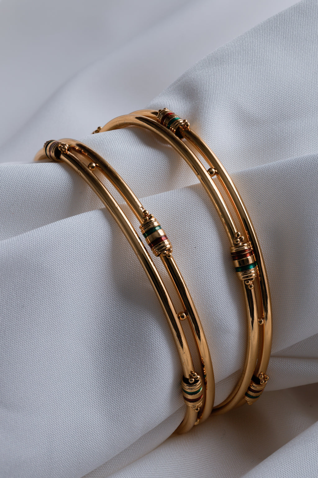 Elegant Gold-Plated Bangles with Enamel Detail (Set of 2)