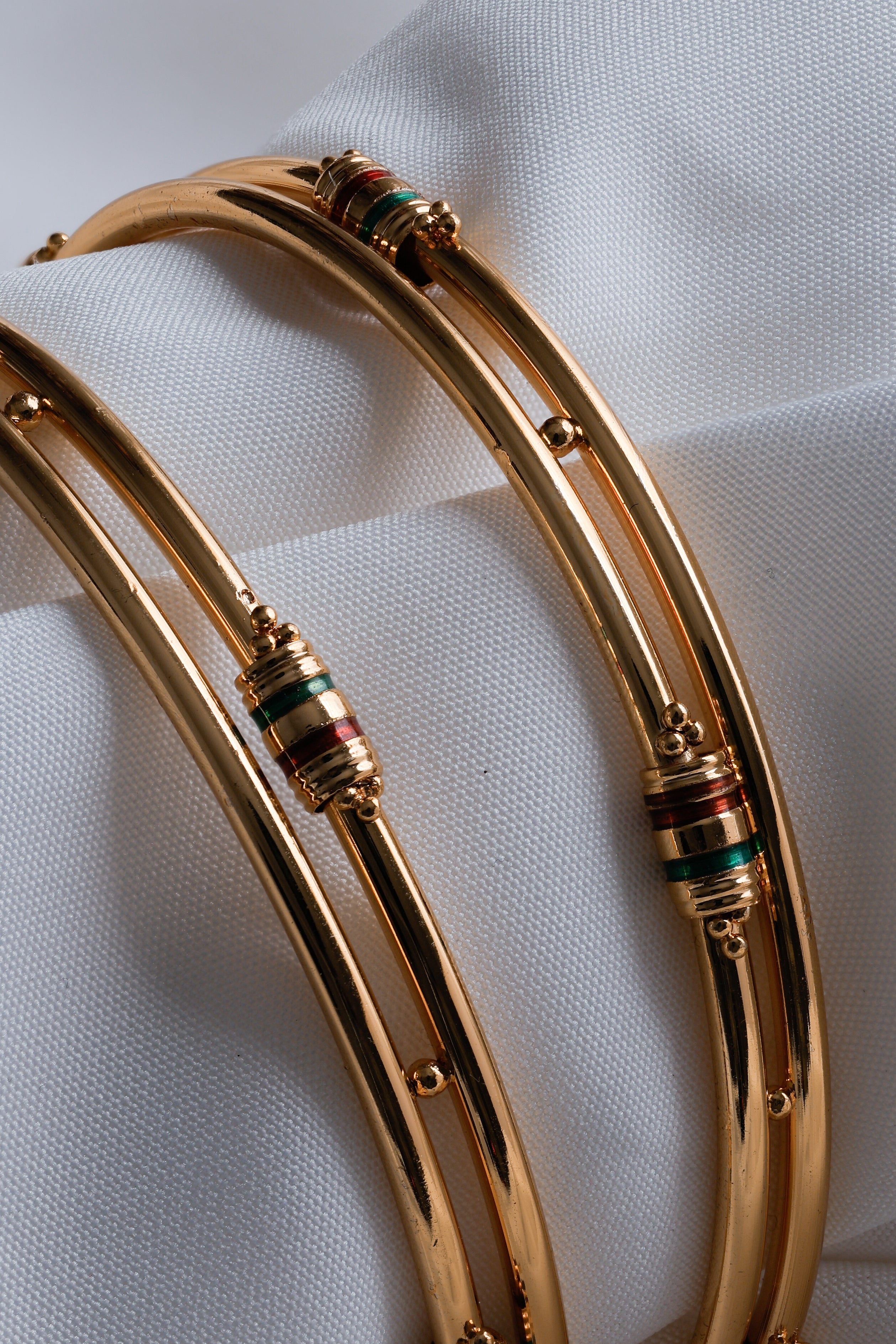 Elegant Gold-Plated Bangles with Enamel Detail (Set of 2)