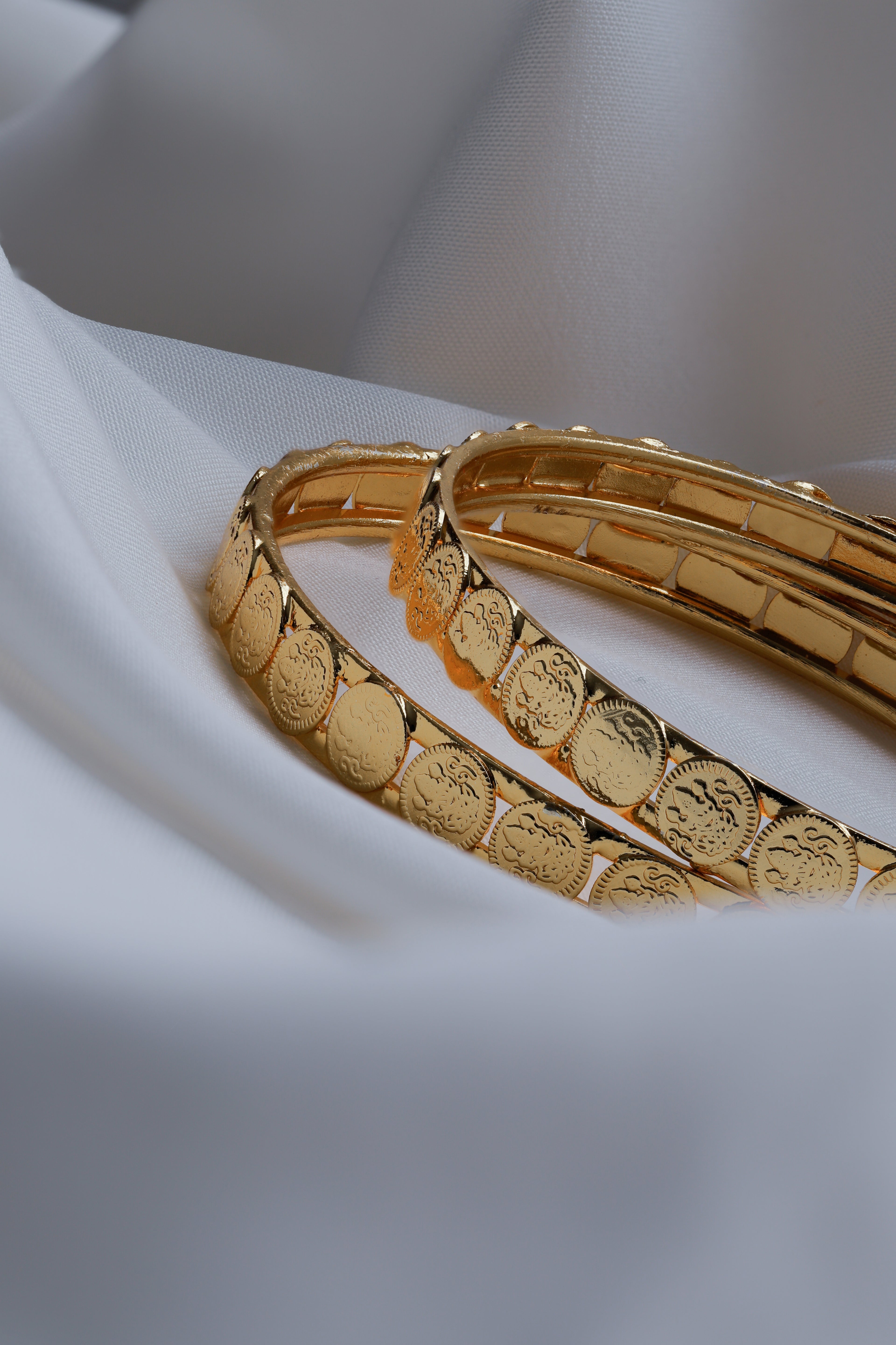 Classic Gold-Plated Coin Lakshmi Bangles (Set of 2) – Traditional