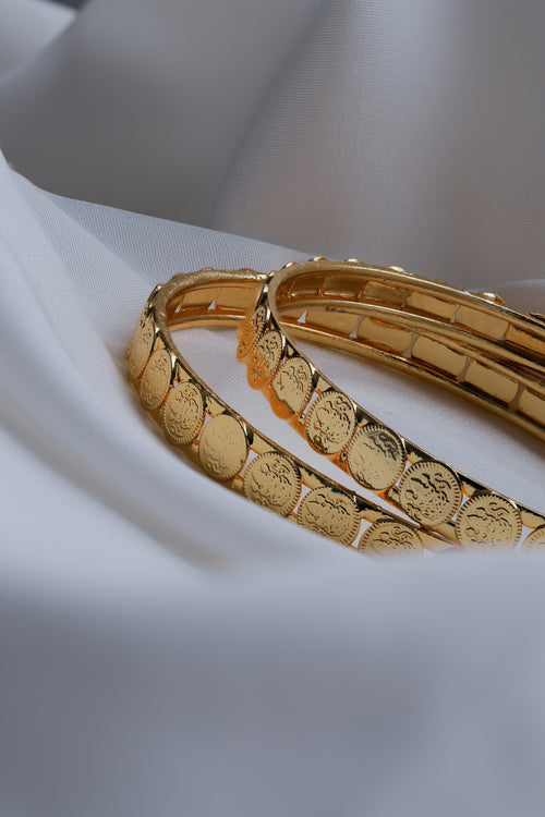 Classic Gold-Plated Coin Lakshmi Bangles (Set of 2) – Traditional