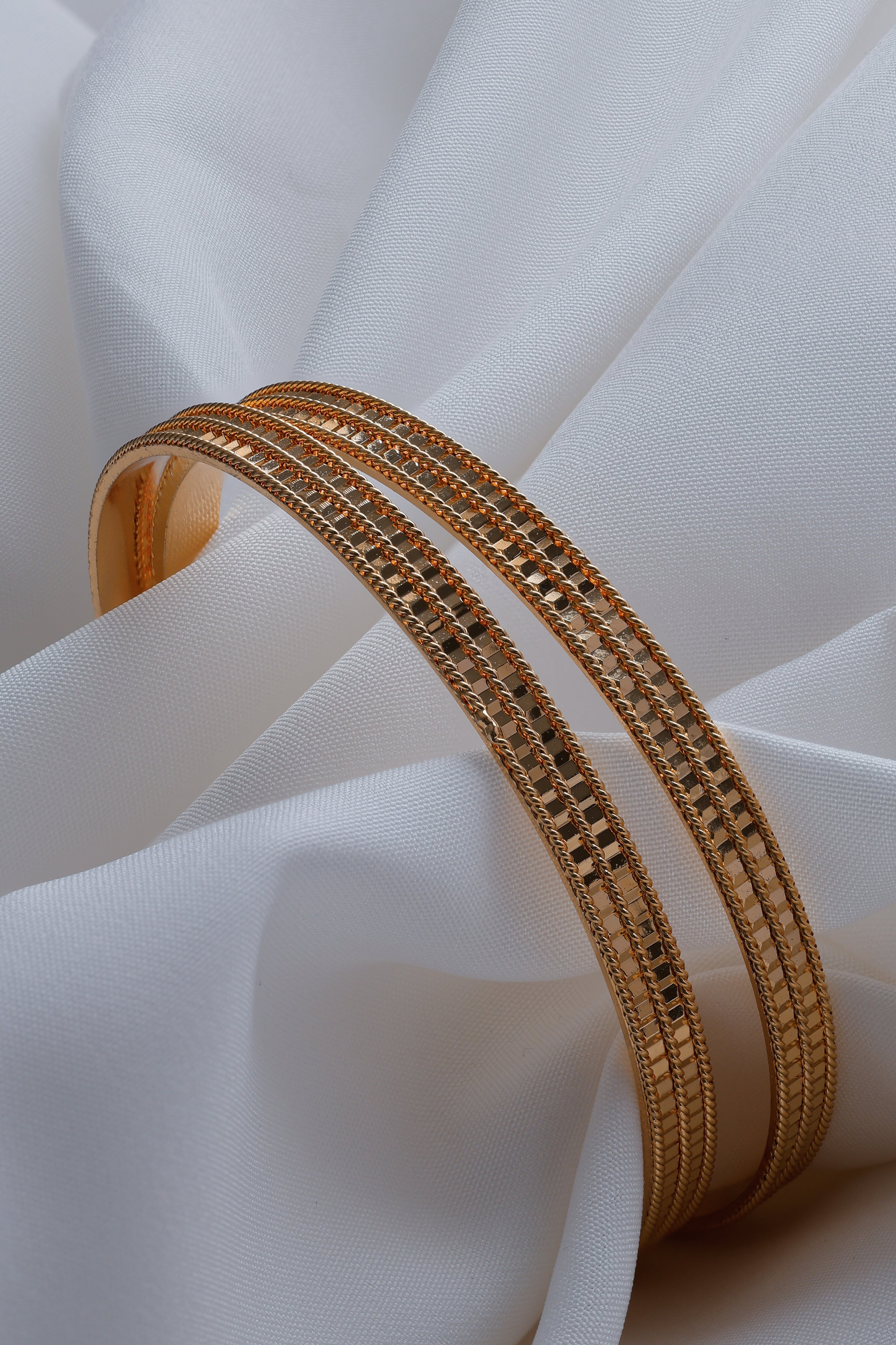 Radiant Gold-Plated Textured Bangle - (Set of 2)