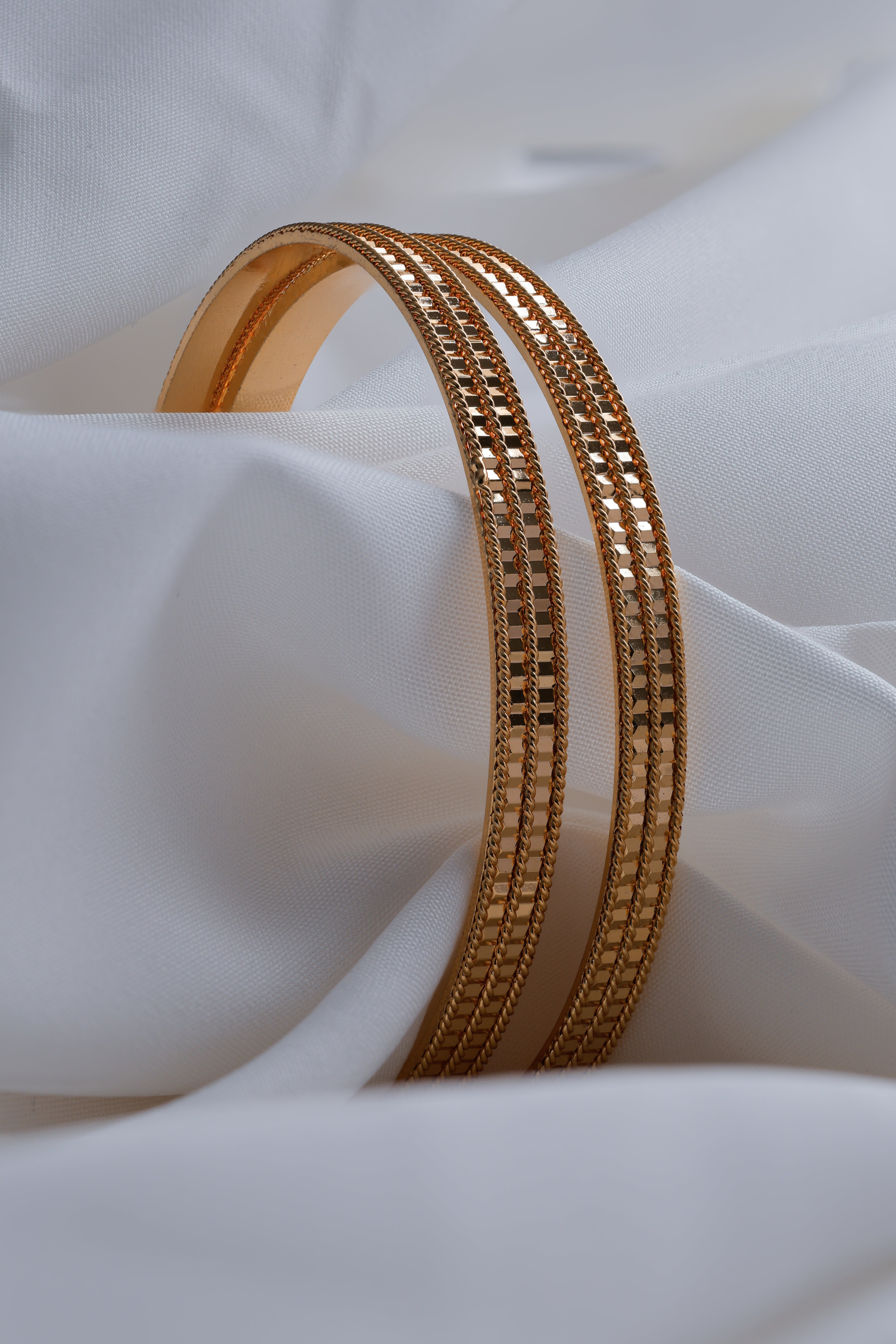 Radiant Gold-Plated Textured Bangle - (Set of 2)