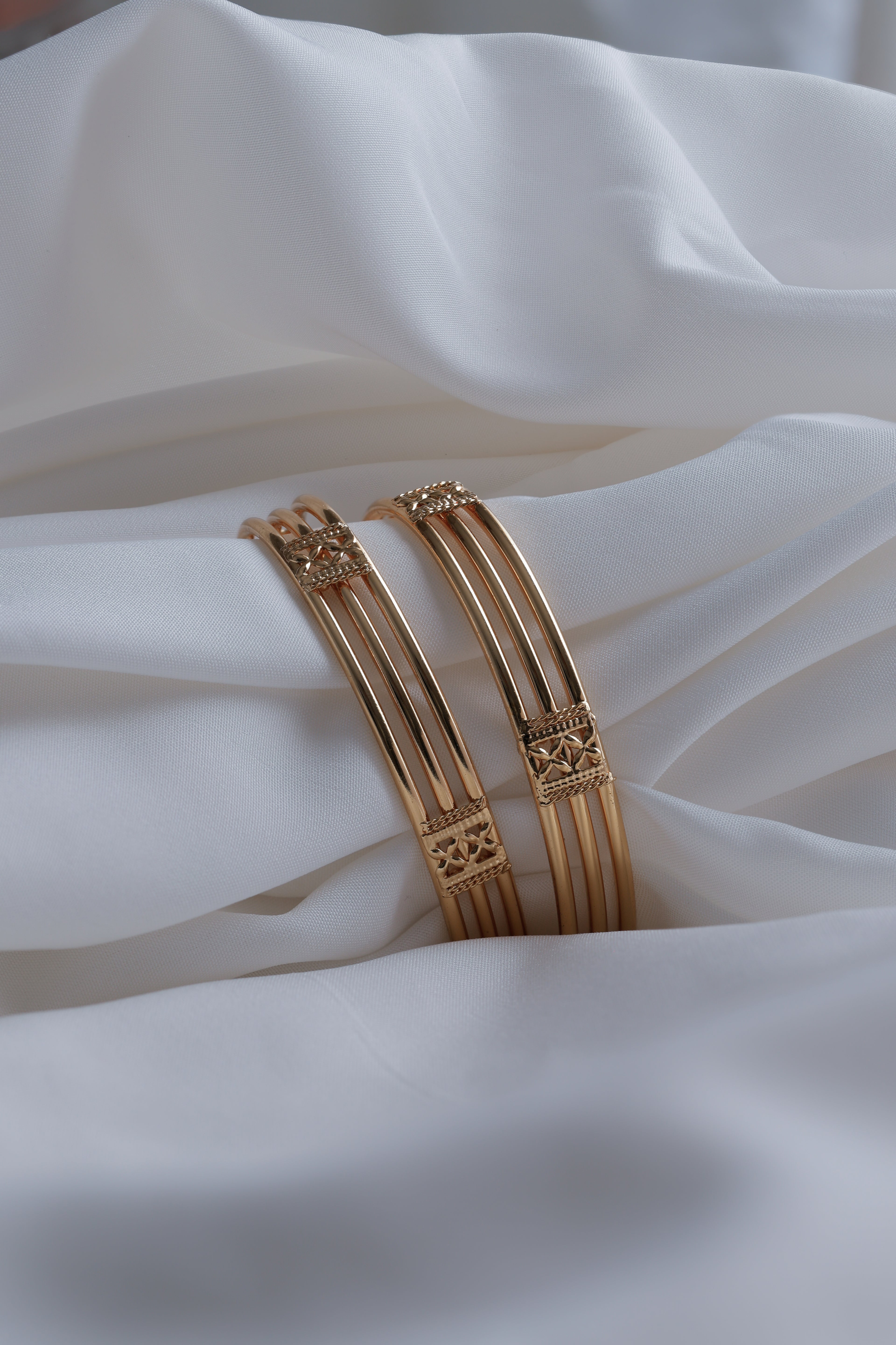 Classic Gold-Plated Triple-Line Bangles (Set of 2)