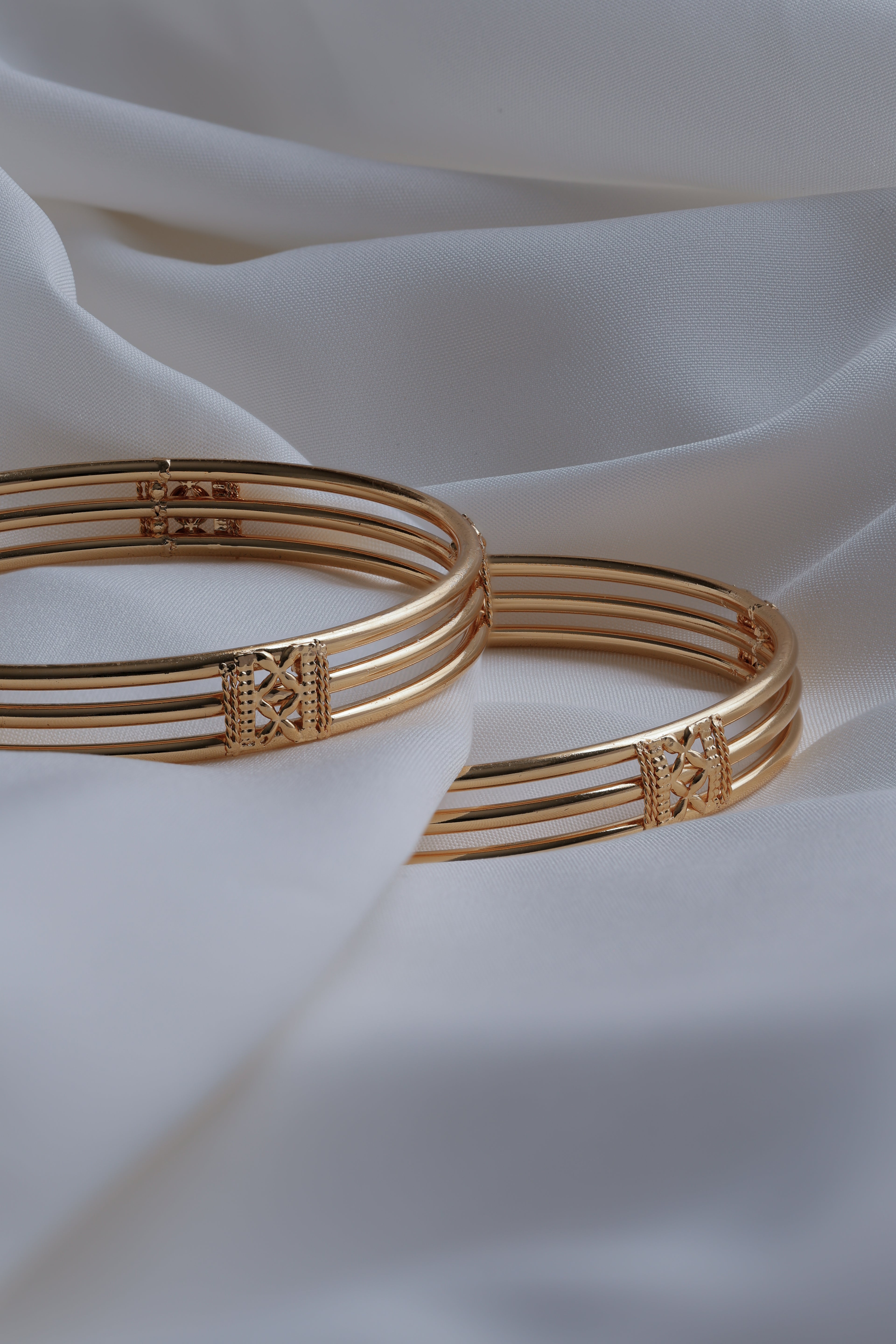 Classic Gold-Plated Triple-Line Bangles (Set of 2)
