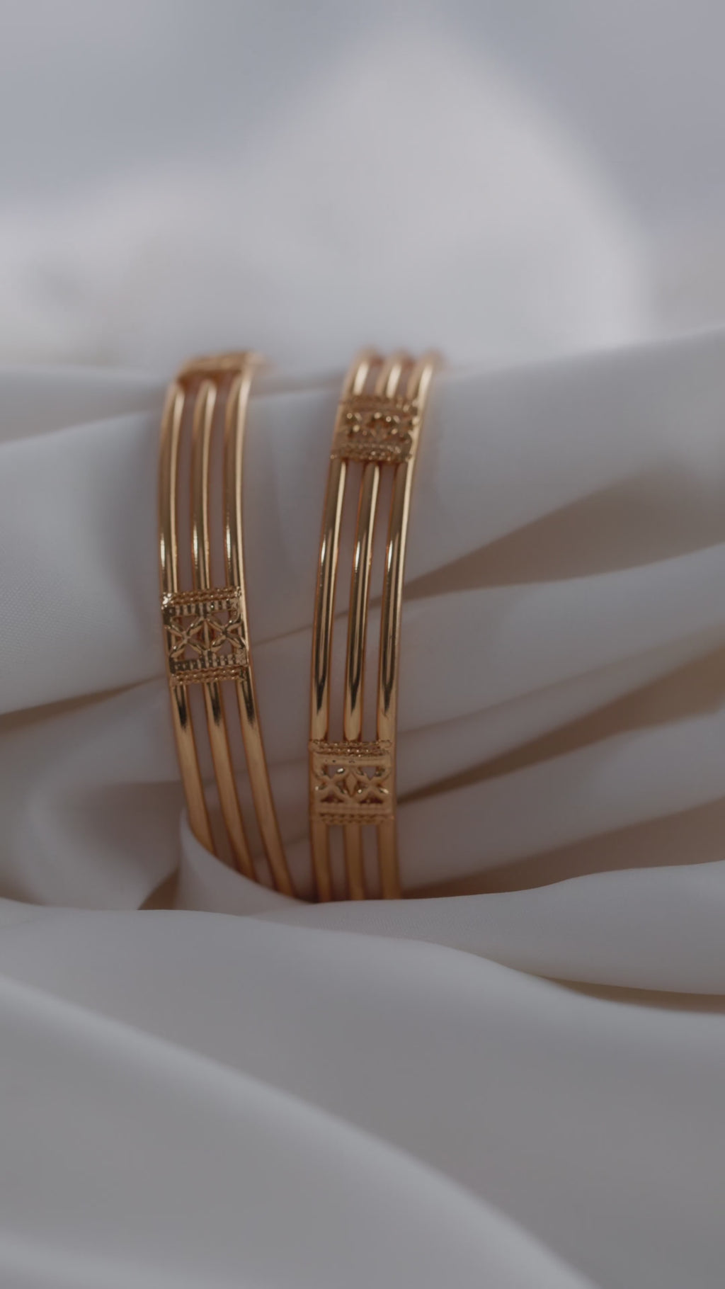 Classic Gold-Plated Triple-Line Bangles (Set of 2)