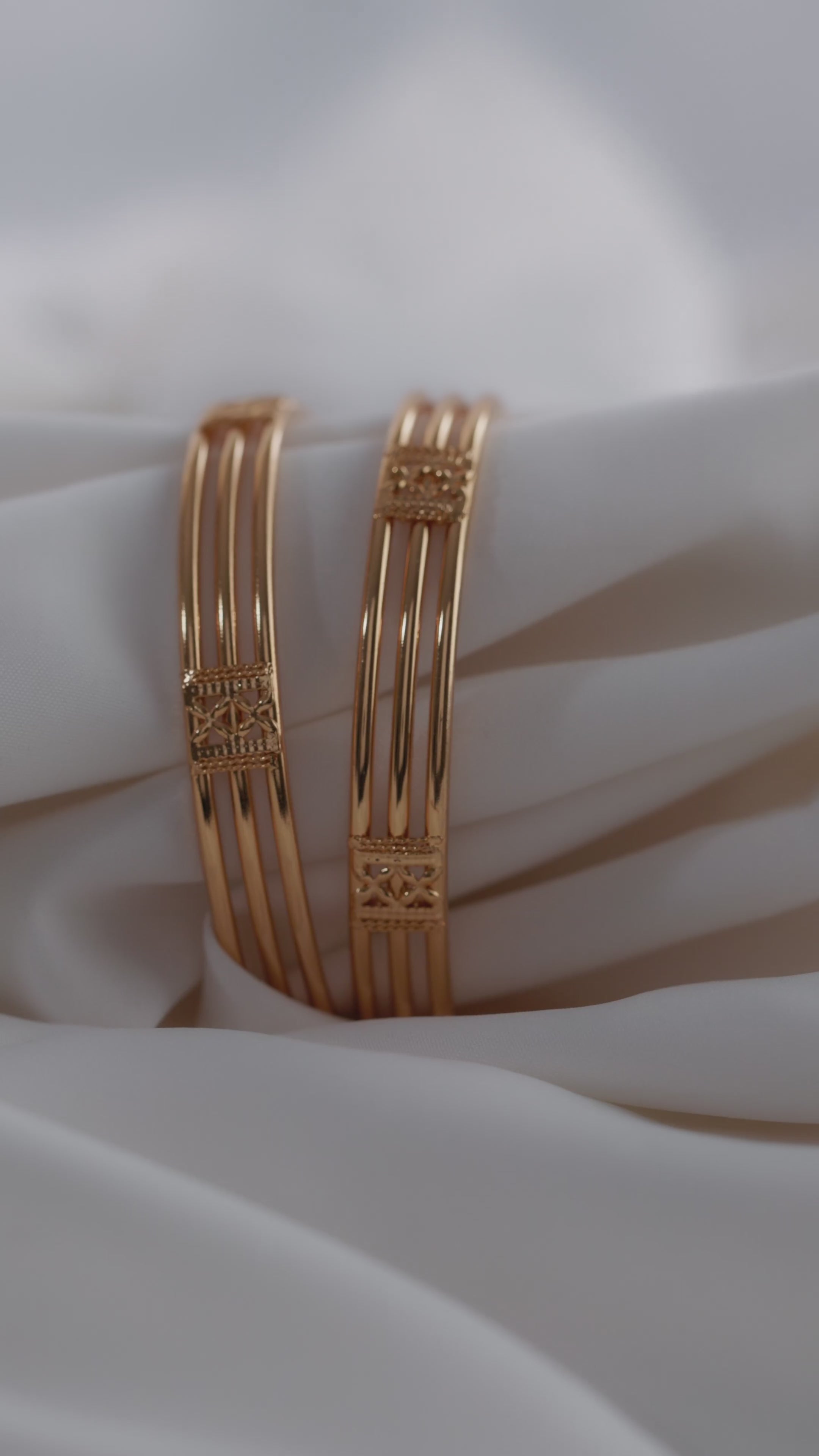 Classic Gold-Plated Triple-Line Bangles (Set of 2)