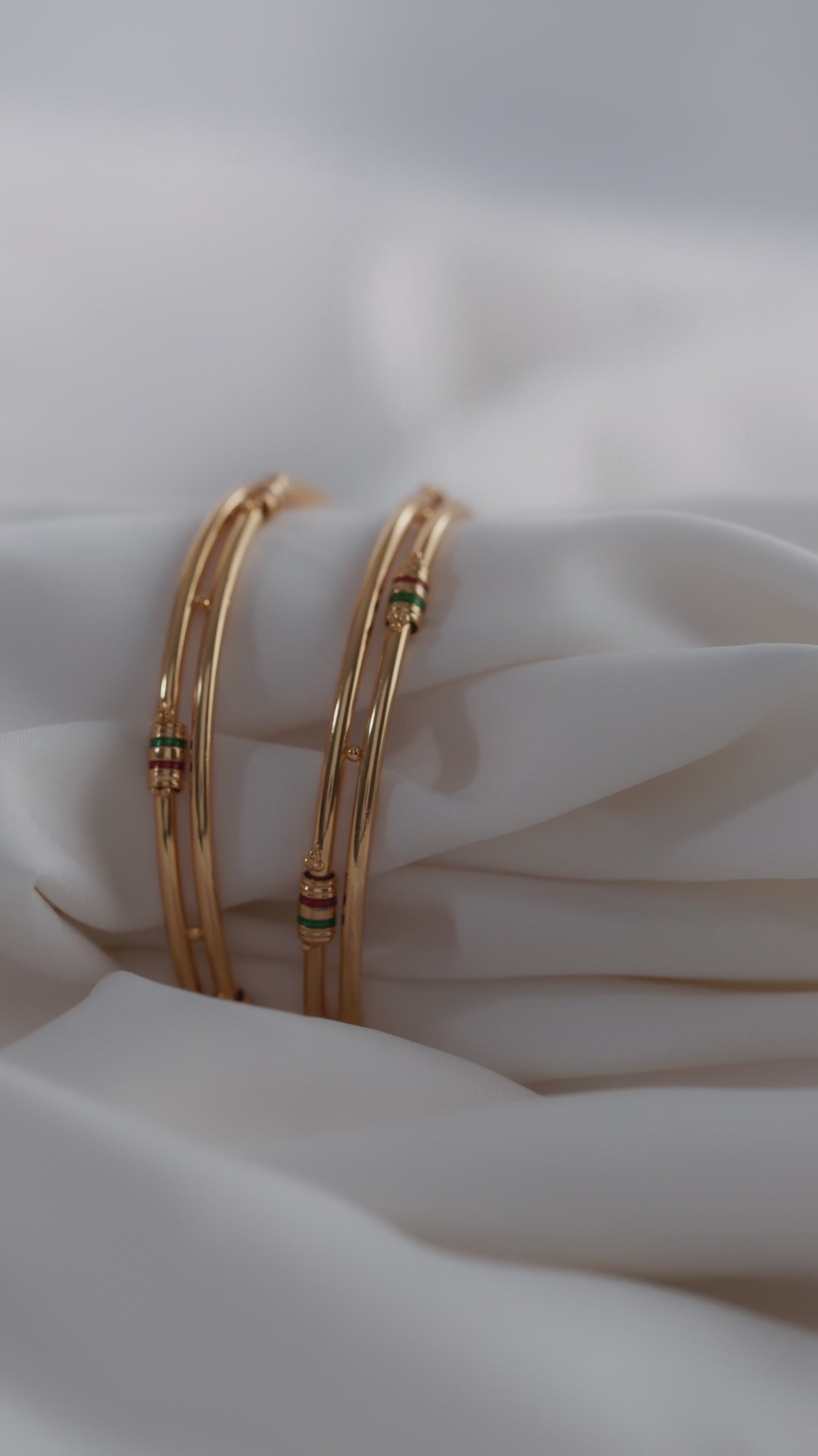 Elegant Gold-Plated Bangles with Enamel Detail (Set of 2)