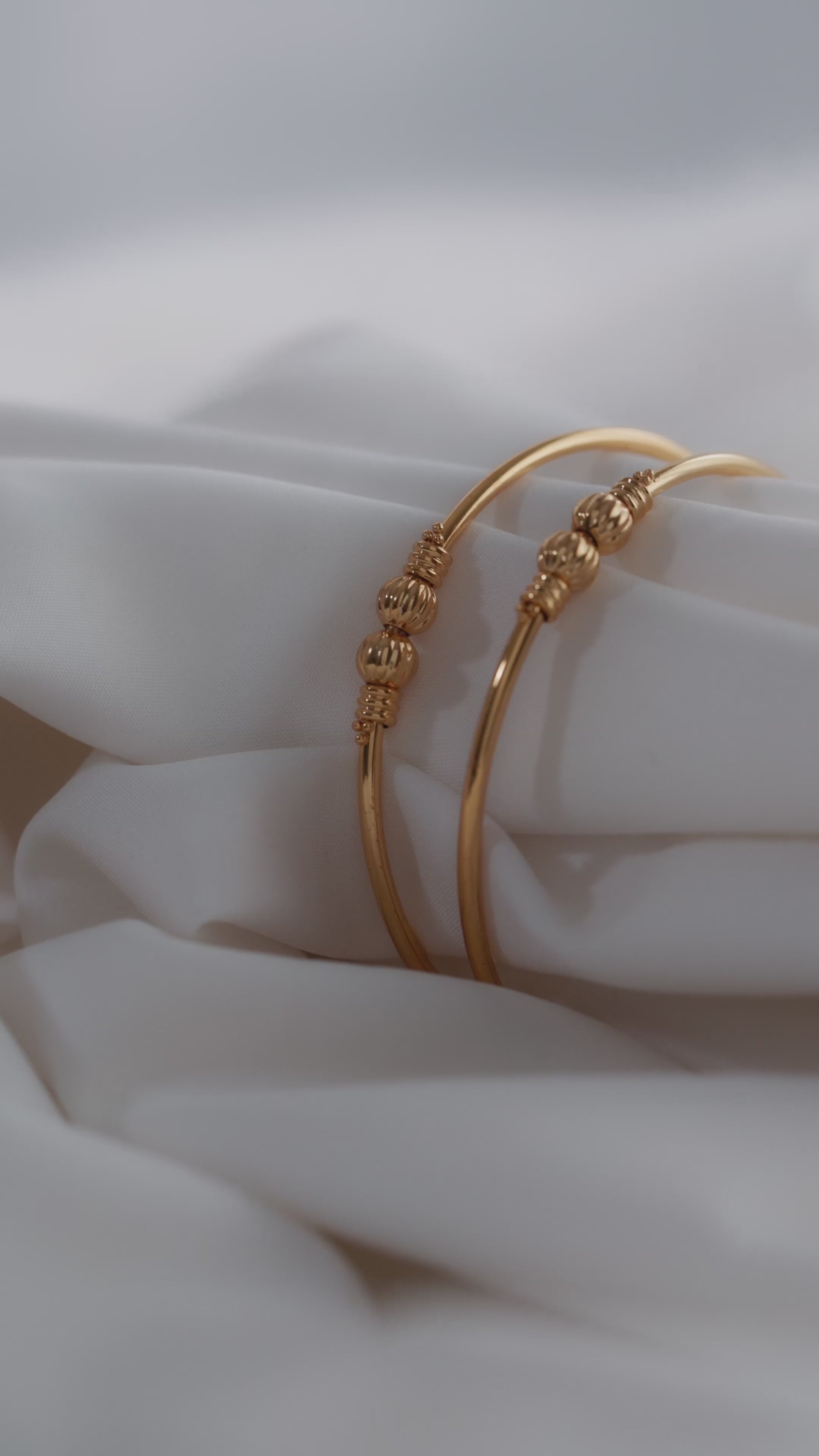 Gold-Plated Slim Bangles with Textured Bead Detailing ( Set of 2)